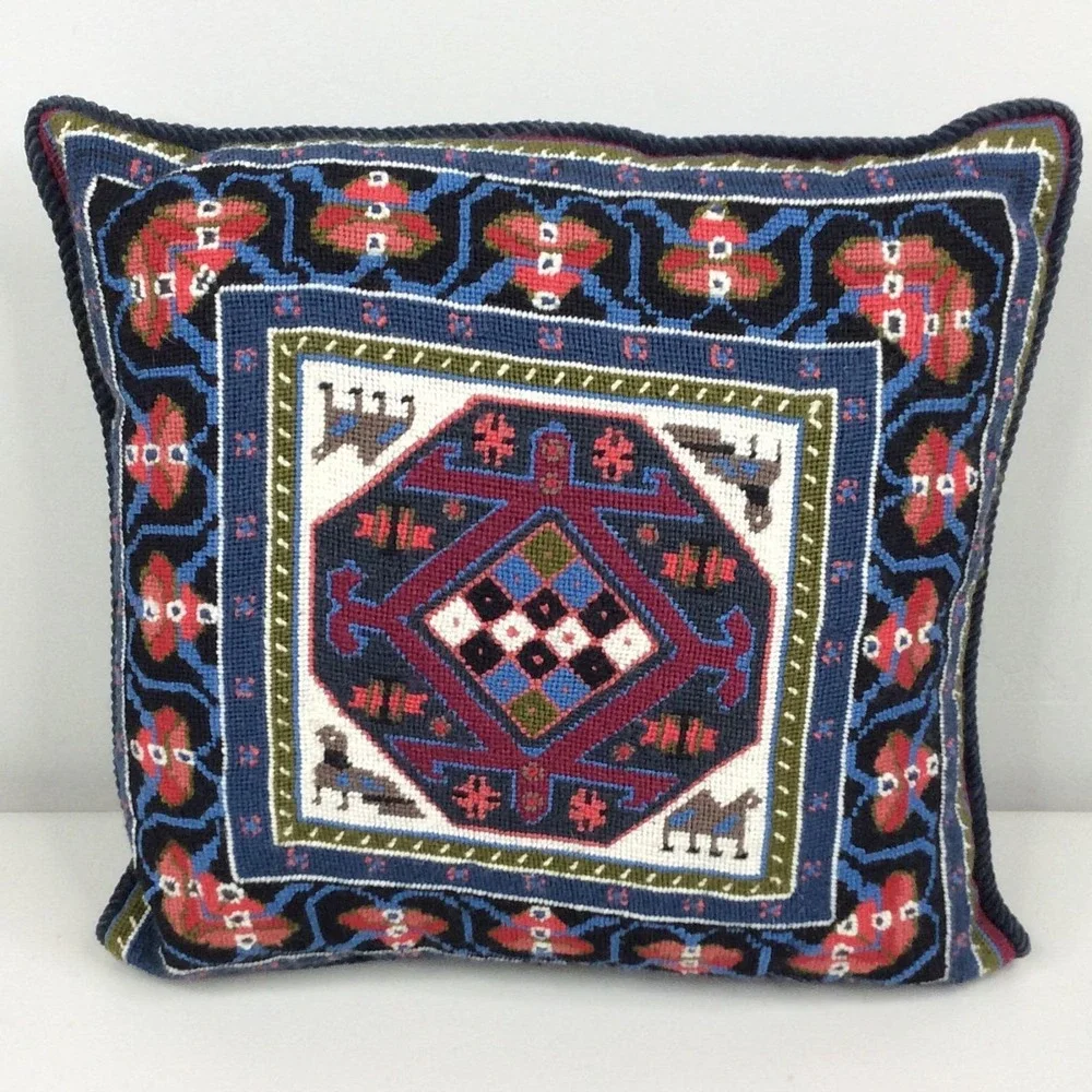 Vintage Needlepoint Hand Made Kilim Turkish Style Decor Pillow 15
